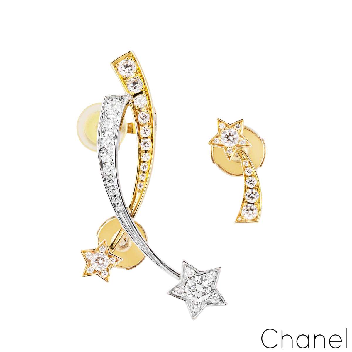 Chanel toile Filante White & Yellow Gold Diamond Comete Earrings 0.75ct TDW